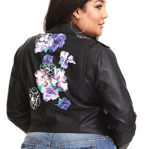 1X Torrid Black Floral Faux Leather Moto Jacket